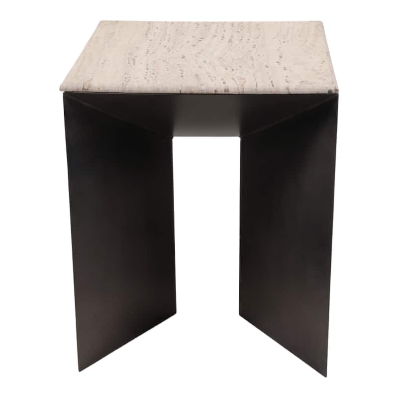 Metal Travertine EndTable Contemporary Sculptural Base - 25" Bronze - 24.75"