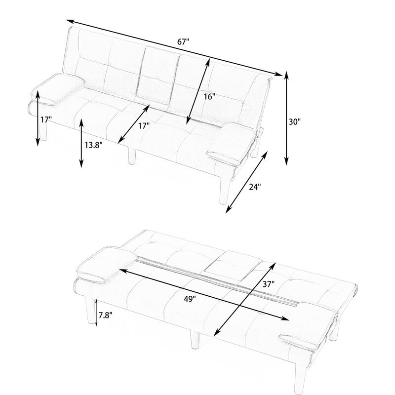 The 67-Inch Pvc Multi-Functional Sofa Bed,With A Foldable And Cup Holder Design