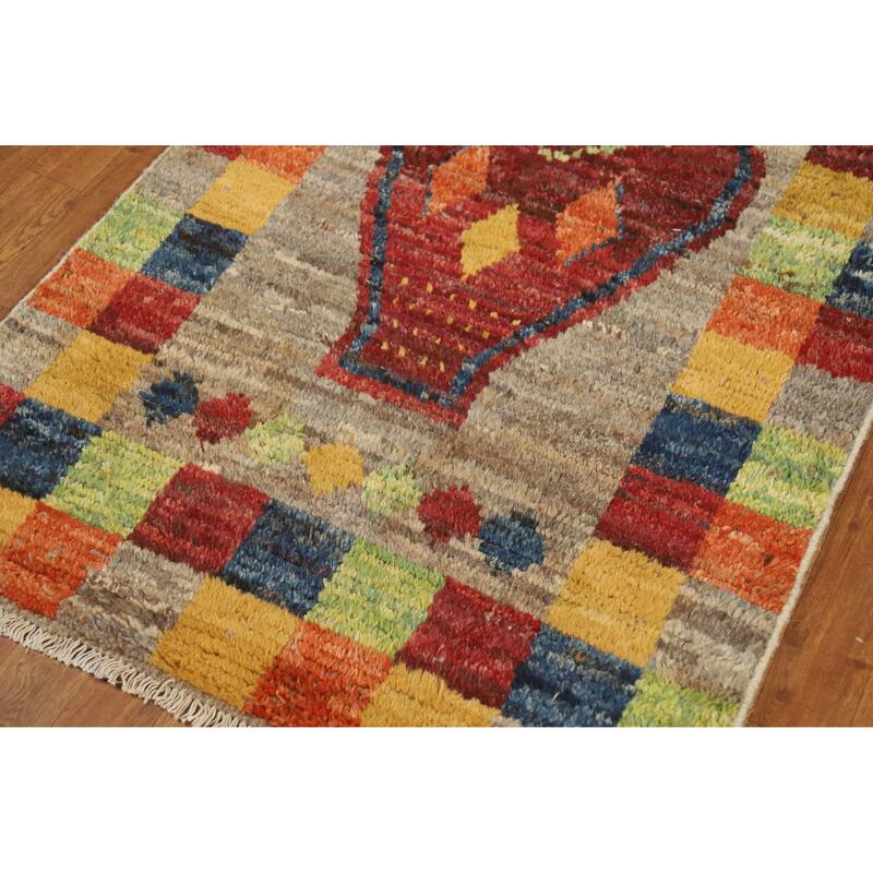 Geometric Moroccan Runner Rug Hand-Knotted Wool Carpet - 3'1" x 9'6"