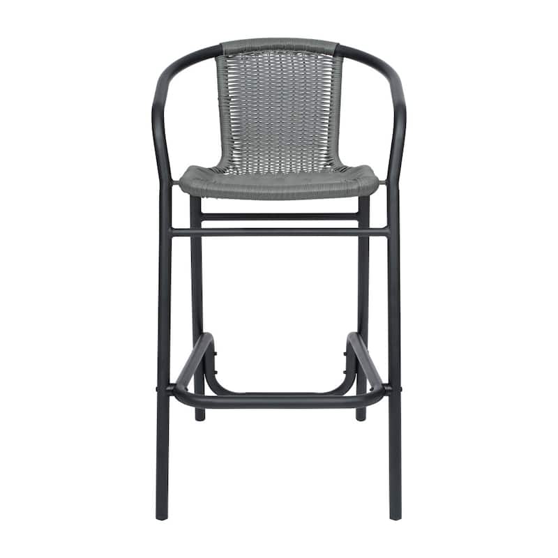 Commercial Indoor-Outdoor Rattan Restaurant Barstool with Aluminum Frame - N/A