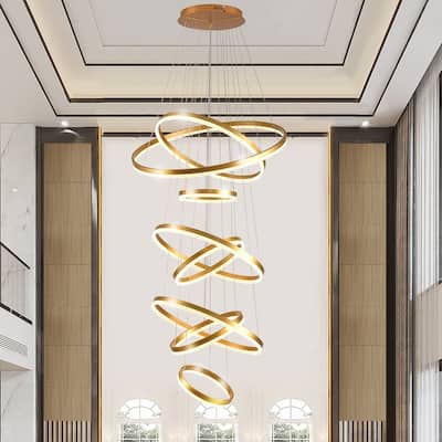 Gold 8 Ring Modern LED High Ceiling Chandelier Dimmable Light Fixture - 31.5x31.5x157in