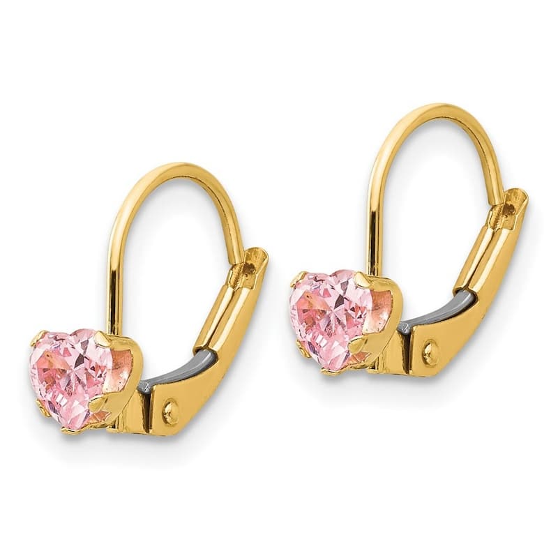Curata 14k Yellow Gold 12x5mm Children's 4mm Pink CZ Cubic Zirconia Sleverback Earrings