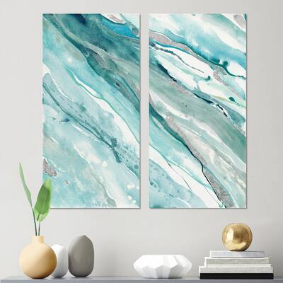 Designart "Silver Springs II Blue Green" Nautical & Coastal Canvas Wall Art Print 2 Piece Set