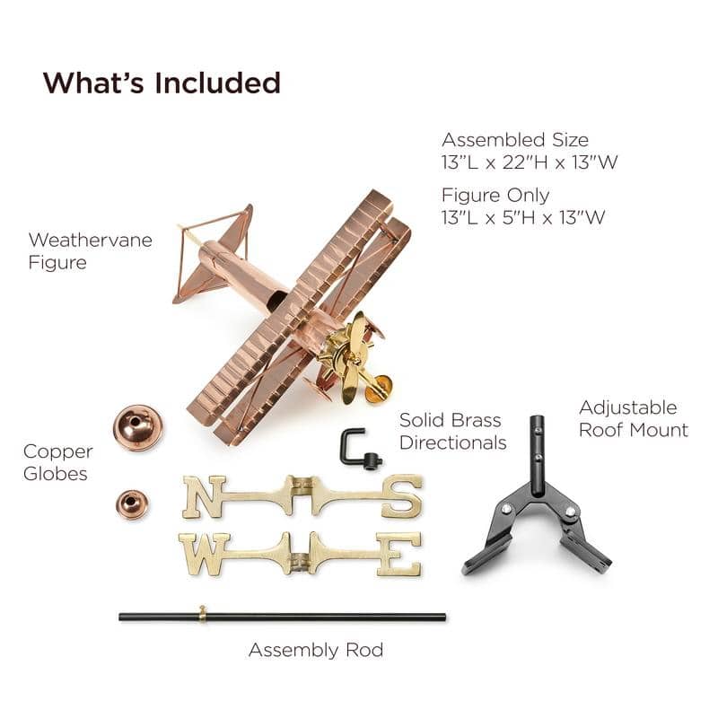 Biplane Pure Copper Garden Weathervane with Garden Pole by Good Directions