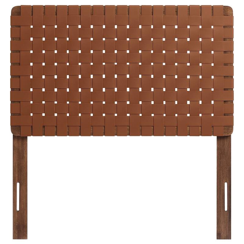 Ditmas Solid Wooden Brown Leather Basket Weaved Twin Size Headboard