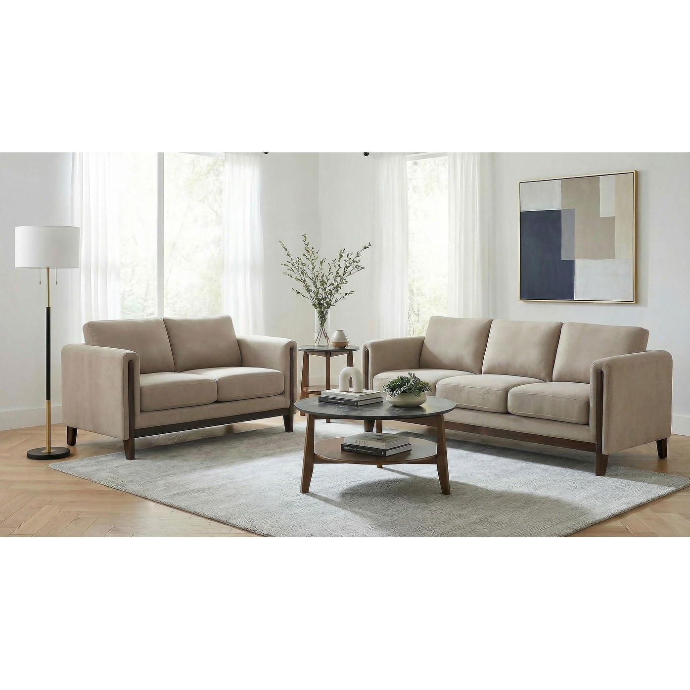 Islington Upholstered Panel Arm Sofa Set Taupe - N/A