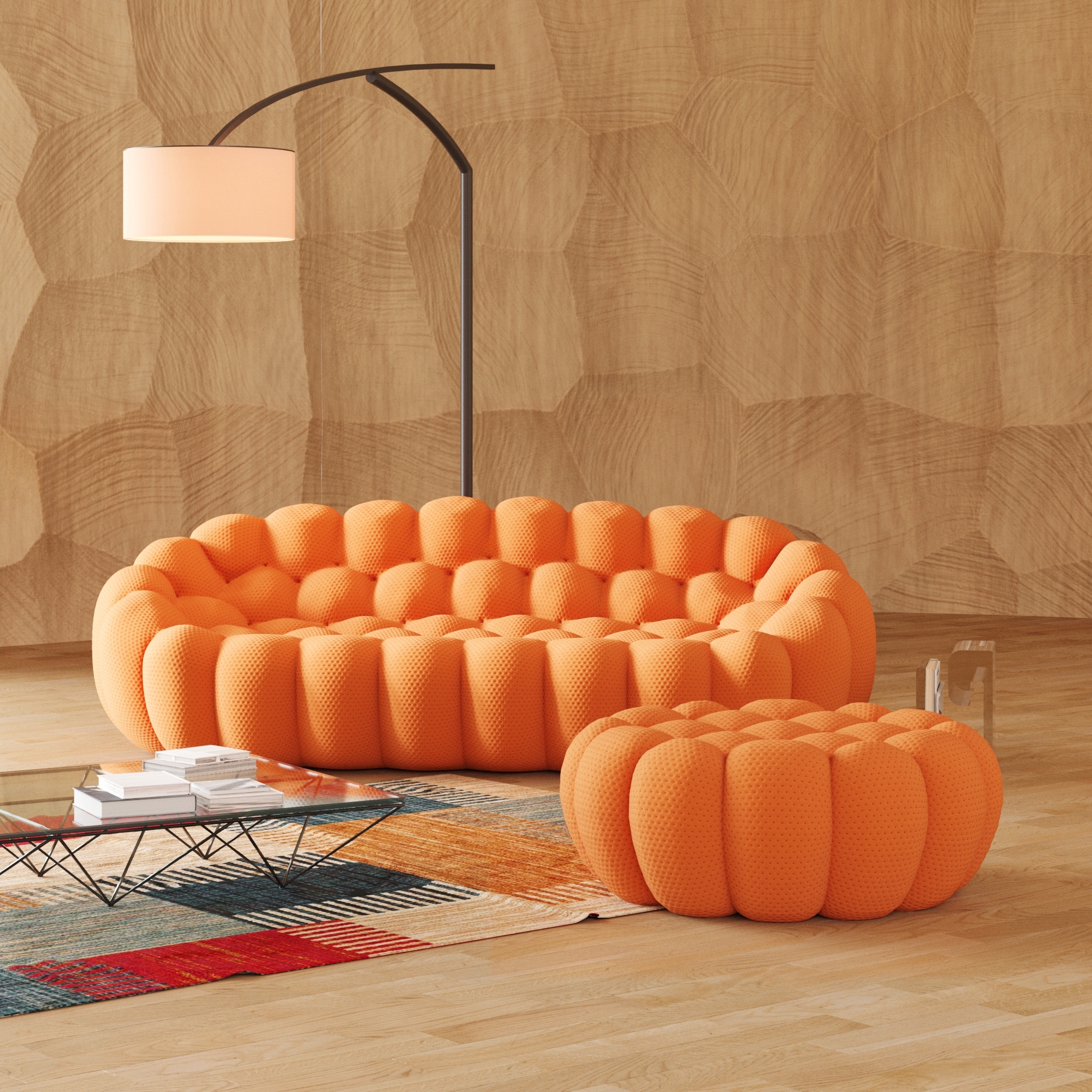 98.43'' Bubble Sofa, Modern 3-Seater Upholstered Lazy Mesh Fabric Oversized Floor Sofa