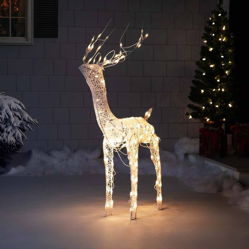 48-Inch Lighted White Mesh Buck Outdoor Christmas Decor Clear Lights
