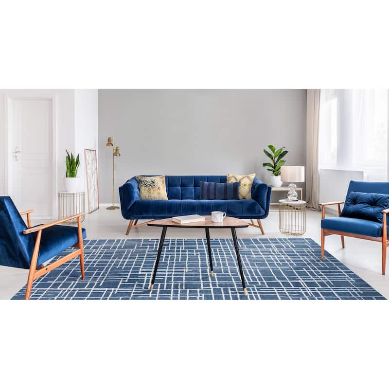 Alora Decor Classic Blue and Ivory Geometric Hand-tufted Wool Rug