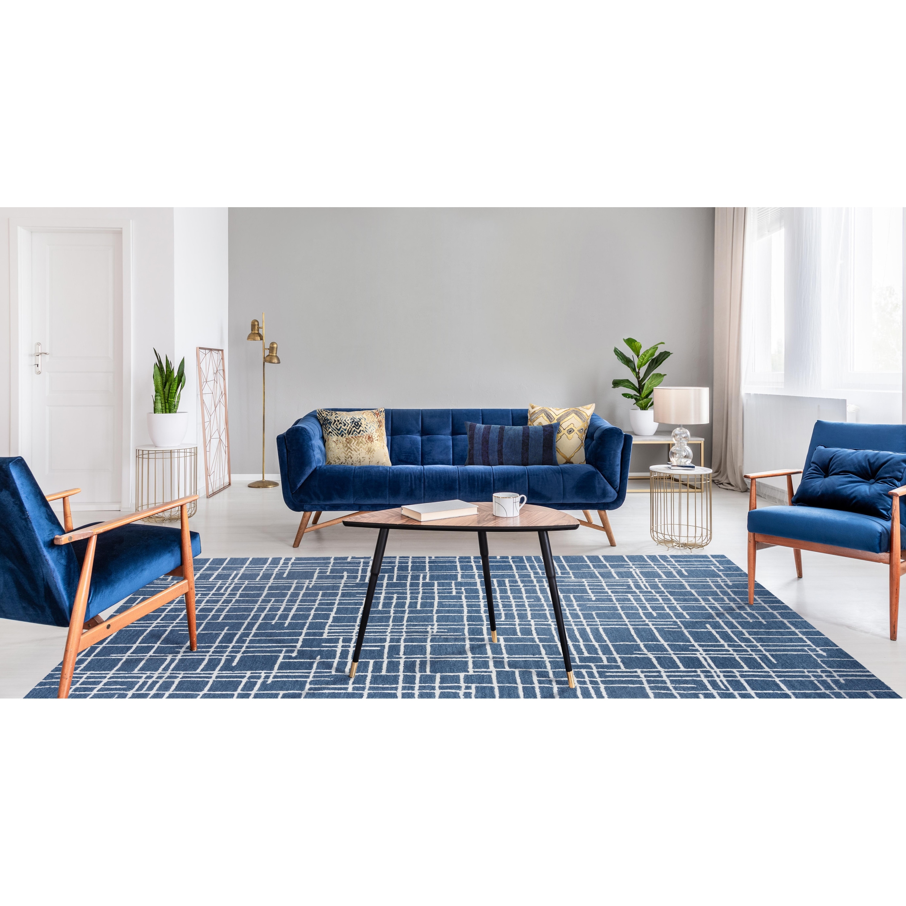 NAVATEXTURA Classic Blue and Ivory Geometric Hand-tufted Wool Rug