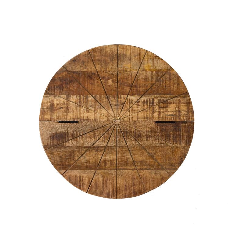 Roomfitters Round Coffee Table, Wood Top Living Room Center Table with Iron Base, Modern Industrial Design, Natural+Brown