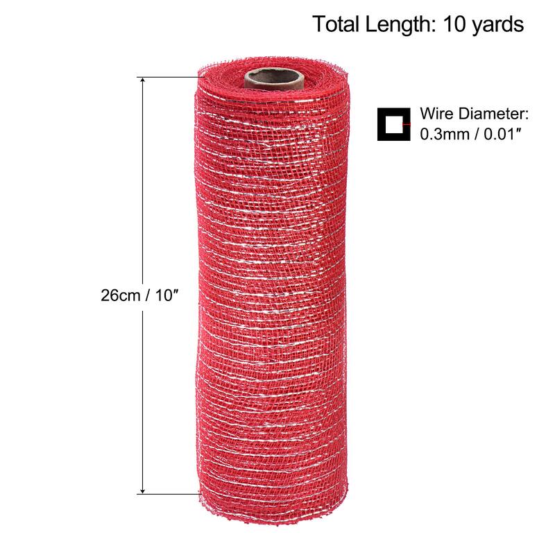 1 Roll PP Burlap Mesh 10" x 10 Yard Tinsel Foil Stripe Wrapping Ribbon - Red+Silver