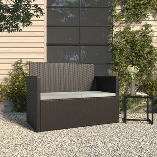 vidaXL Patio Bench with Cushions Black 41.3" Poly Rattan - 41.3" x 22" x 29.5"