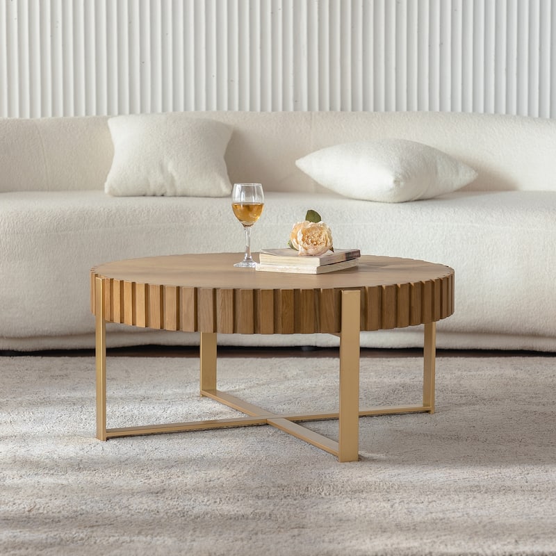 Exquisite Handcrafted Wooden Coffee Table with Sturdy Pedestal for Living Room - Natural Wood - Wood