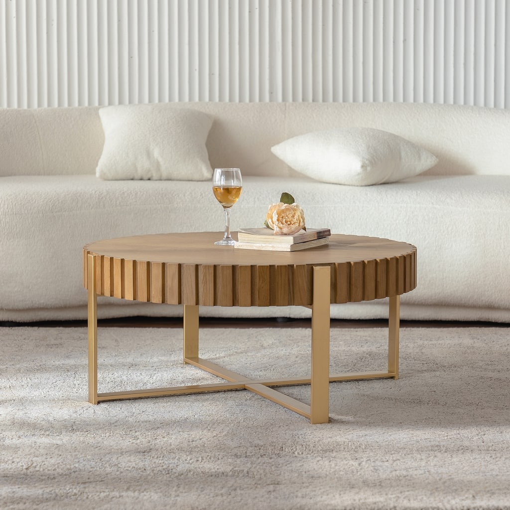 Exquisite Handcrafted Wooden Coffee Table with Sturdy Pedestal for Living Room