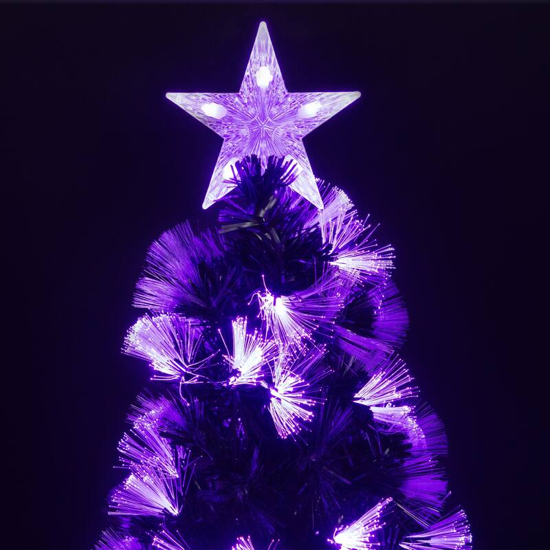 8-function Fiber Optic Artificial Pine Potted Halloween Tree - 6' - Black - Orange and Purple LED - 6-to-7-feet