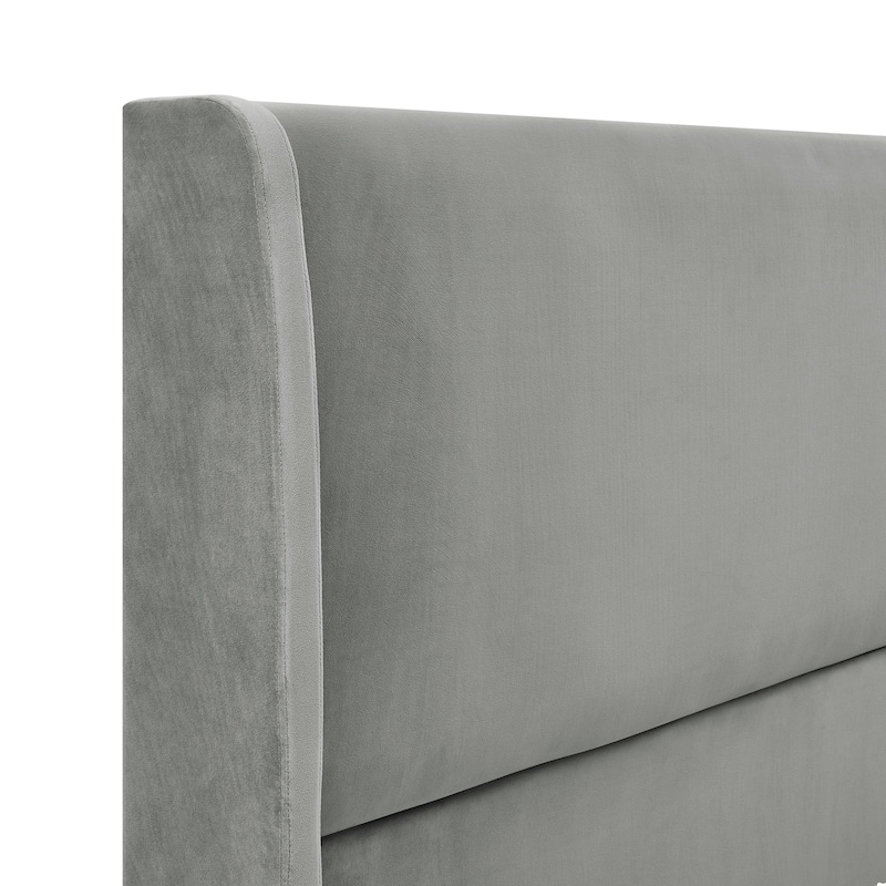 Queen Gray Velvet Wingback Platform Bed with Elegant Design