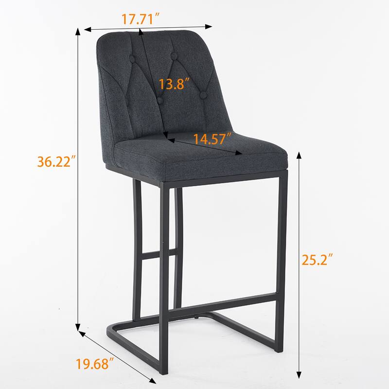 Bar Stool Set of 2, Upholstered Bar Stool with Button-Tufted Backrest, Counter Height Armless Chair with Sturdy Metal Frame