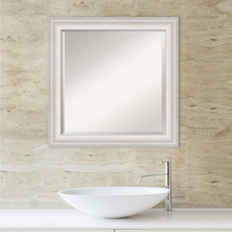 Beveled Bathroom Wall Mirror - Trio White Wash Silver Frame - Trio White Wash Silver