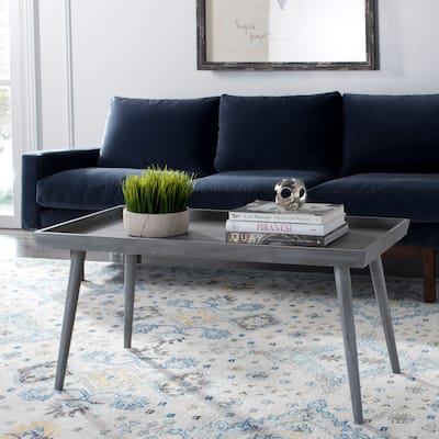 SAFAVIEH Nonie Slate Grey Coffee Table with Tray - 41.8" x 21.8" x 19"