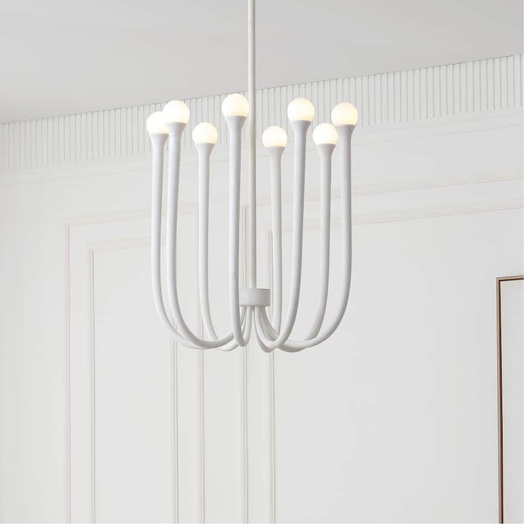 VidaLite Breeze 8-Light Matte White Chandelier, Textured Pendant Chandelier In Modern Coastal Style, Included LED Bulbs