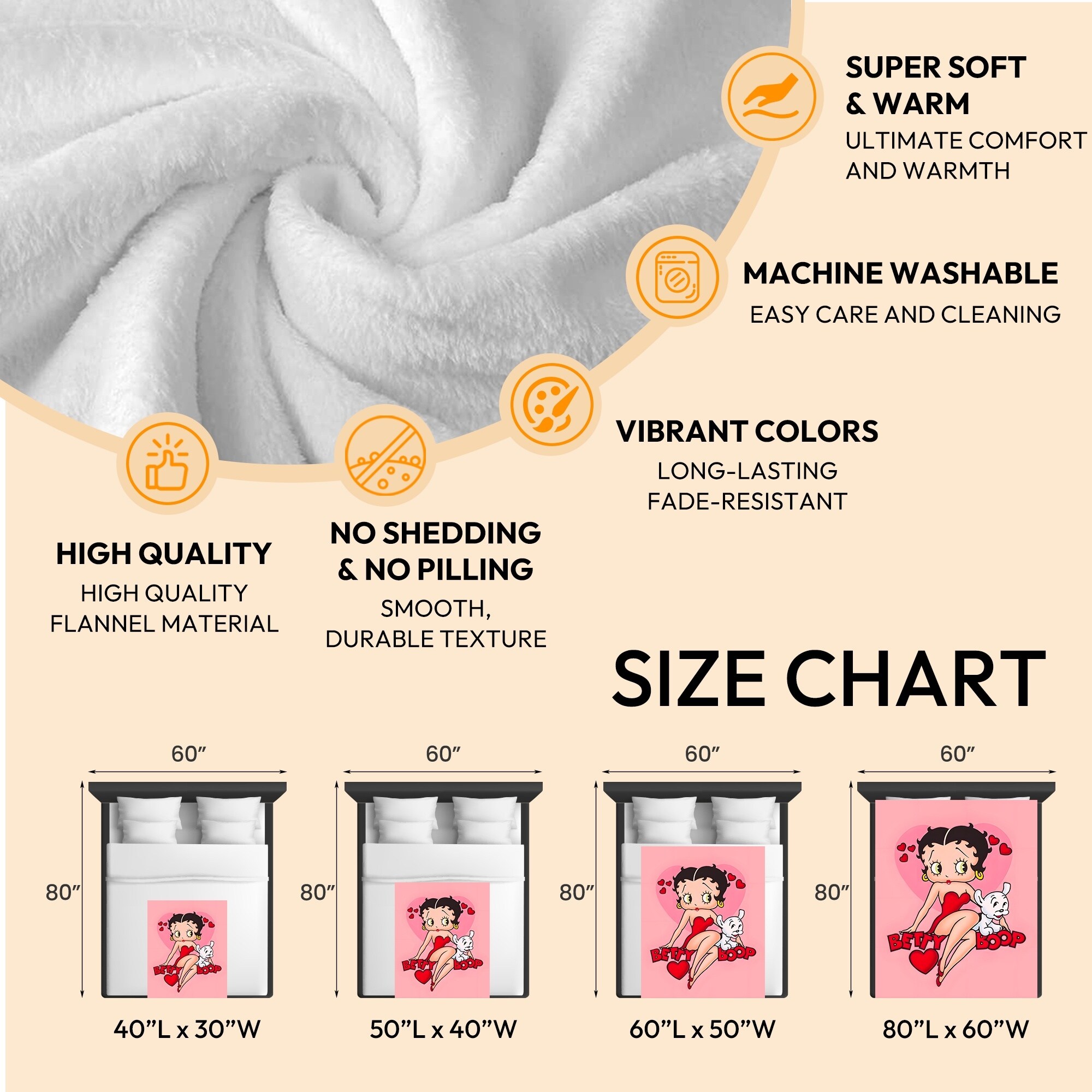 Betty Boop Super Soft Fleece Plush Throw Blanket for Couch - Picture 234 of 374