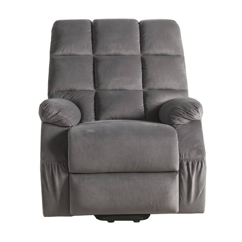 Contemporary Velvet and Metal Recliner with Power Lift, Gray
