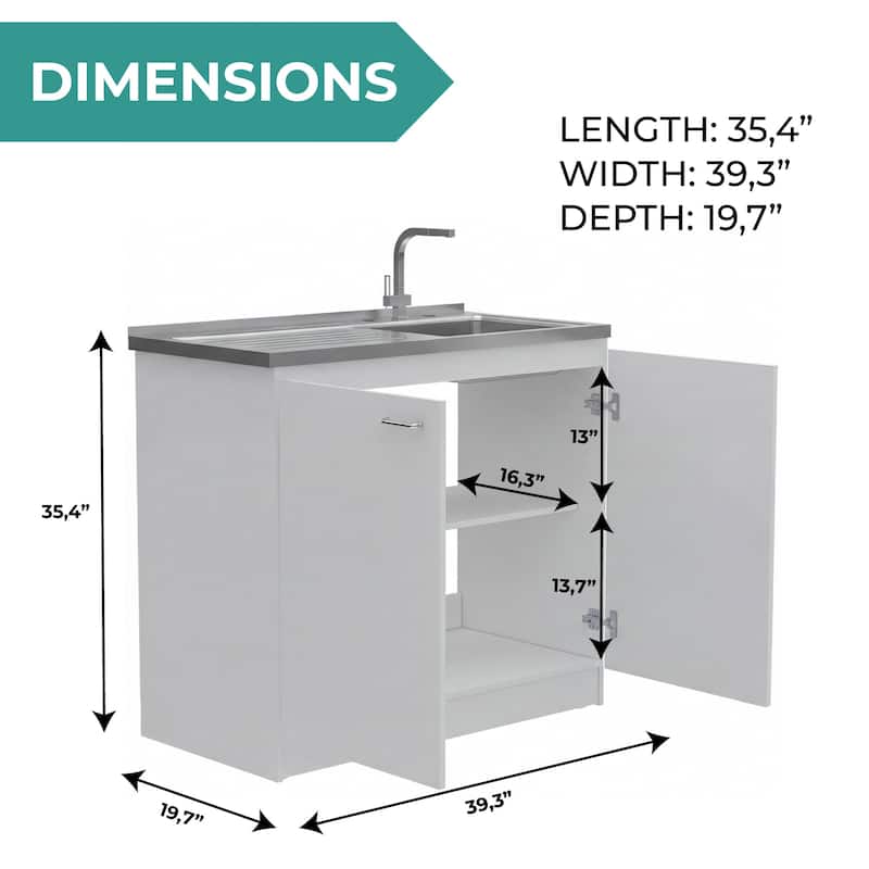 TUHOME Napoles Utility Sink Cabinet with Integrated Steel Sink