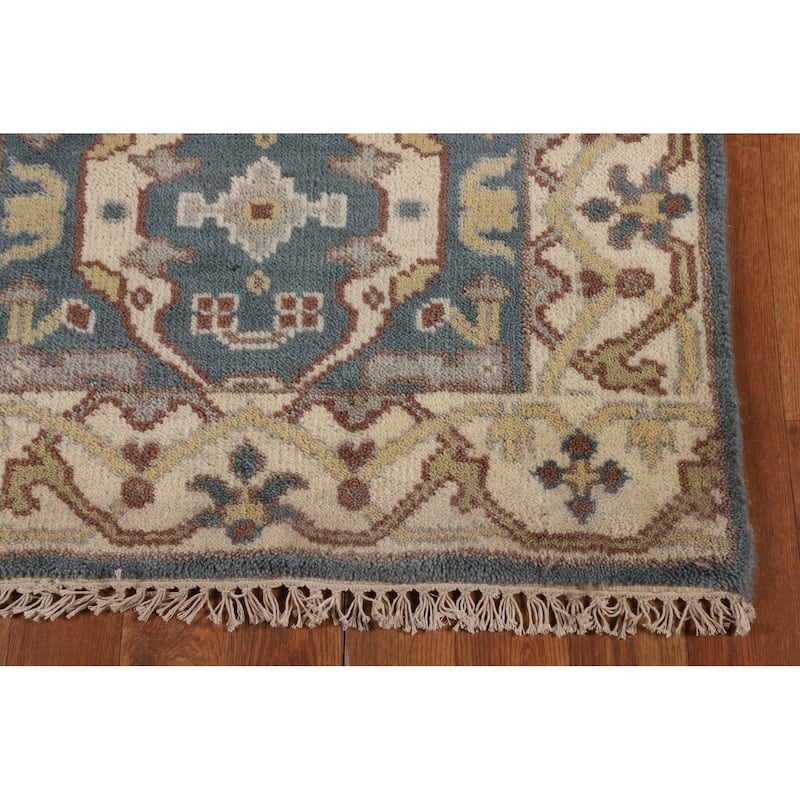 Light Blue Oushak Runner Rug Hand-Knotted Transitional Wool Carpet - 2'5"x 12'0"