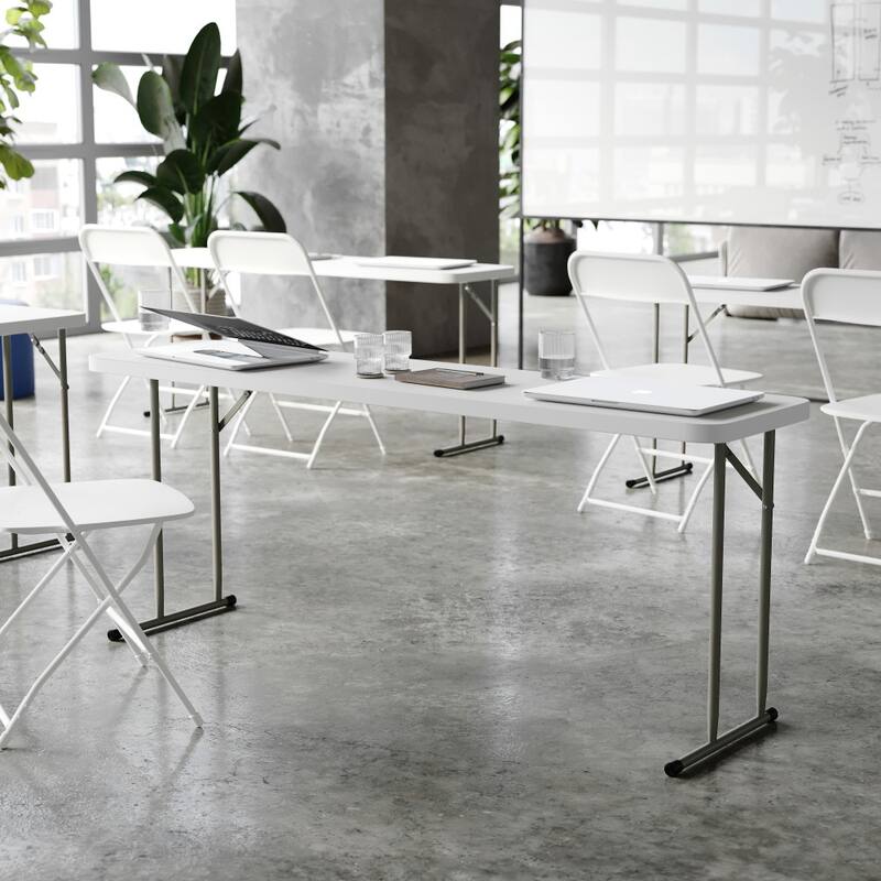 6-Foot Rectangular Granite White Plastic Folding Training Table