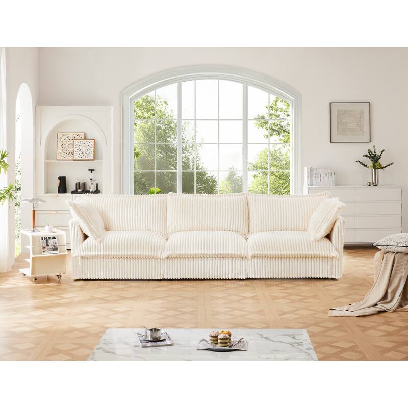 120" Corduroy Upholstered Sectional Sofa Couch with Multiple Pillows