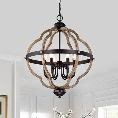 Allario 6 Light Farmhouse Candle Style Metal Chandelier 21" W - Antique Wood