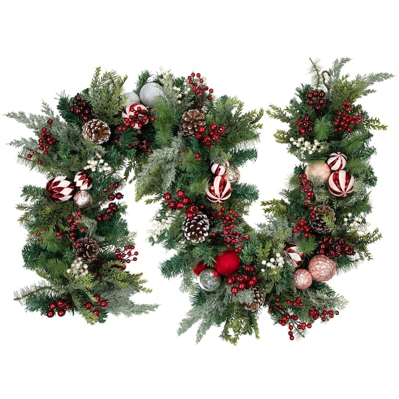 7' Green, Red White Peppermint Decorated Artificial Christmas Garl