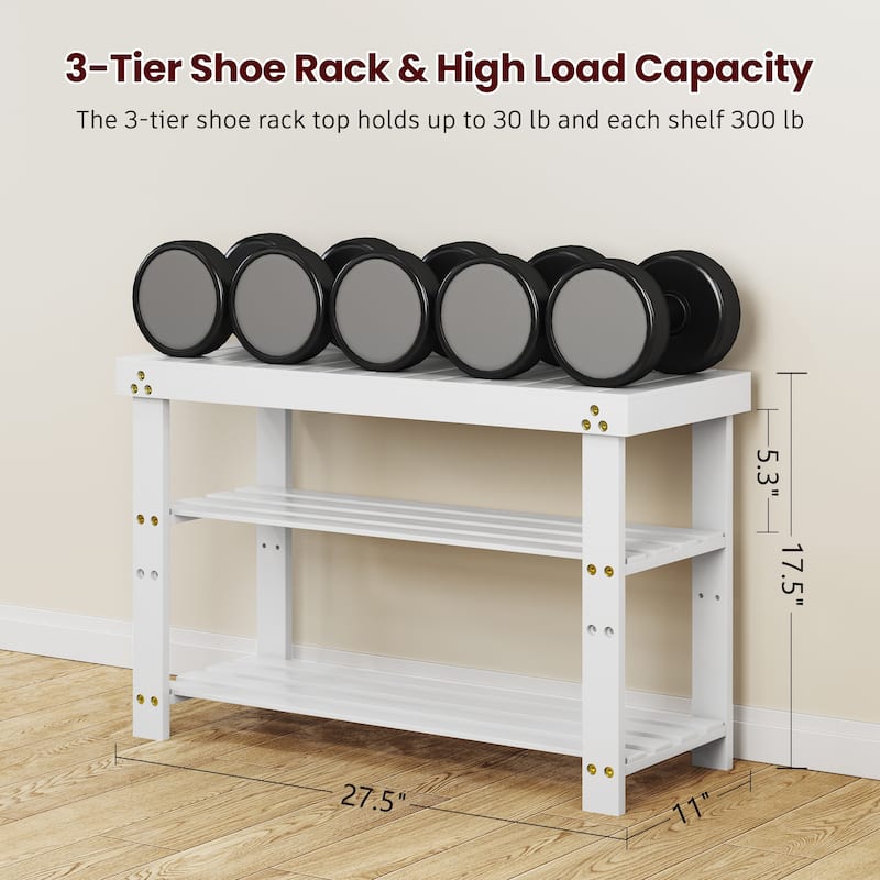 Bamboo Shoe Bench, 3-Tier Shoe Rack, Entryway Bench with Cushion and Adjustable Shelves, Shoe Rack