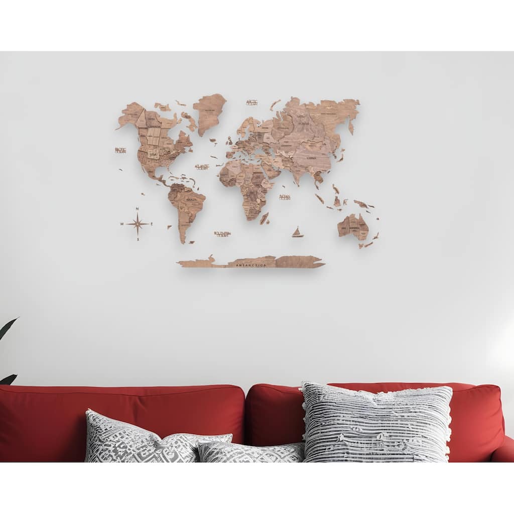HomeRoots 24" X 39" Wood Brown Wood World Map Hanging Dimensional Sculpture