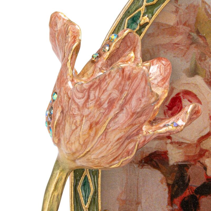 Enameled Metal Photo Frame with 3D Flowers & Jewels