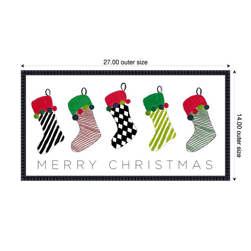 Christmas Stockings by Patricia Pinto (27 x 14 in.), Framed Canvas Wall Art Print - Sylvie Beaded Black
