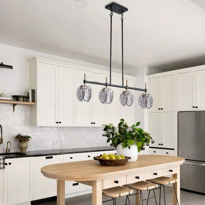 Industrial 4 Light Pendant Matte Black and Antique Brass with Smoked Glass Shades - N/A