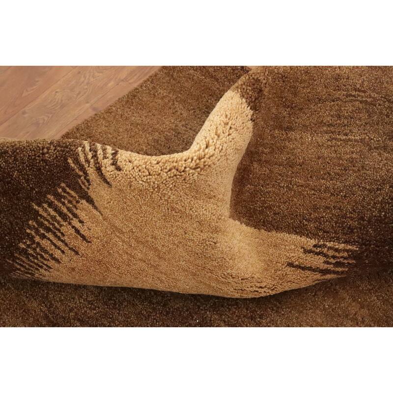 Hand Knotted Oriental 100% Wool Carpet Modern Geometric Brown Gabbeh Area Rug - 8' 1'' X 5' 8''