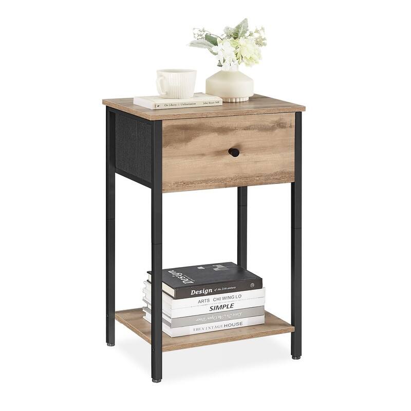 Nightstand, Side Table with Fabric Drawer - Toasted Oak