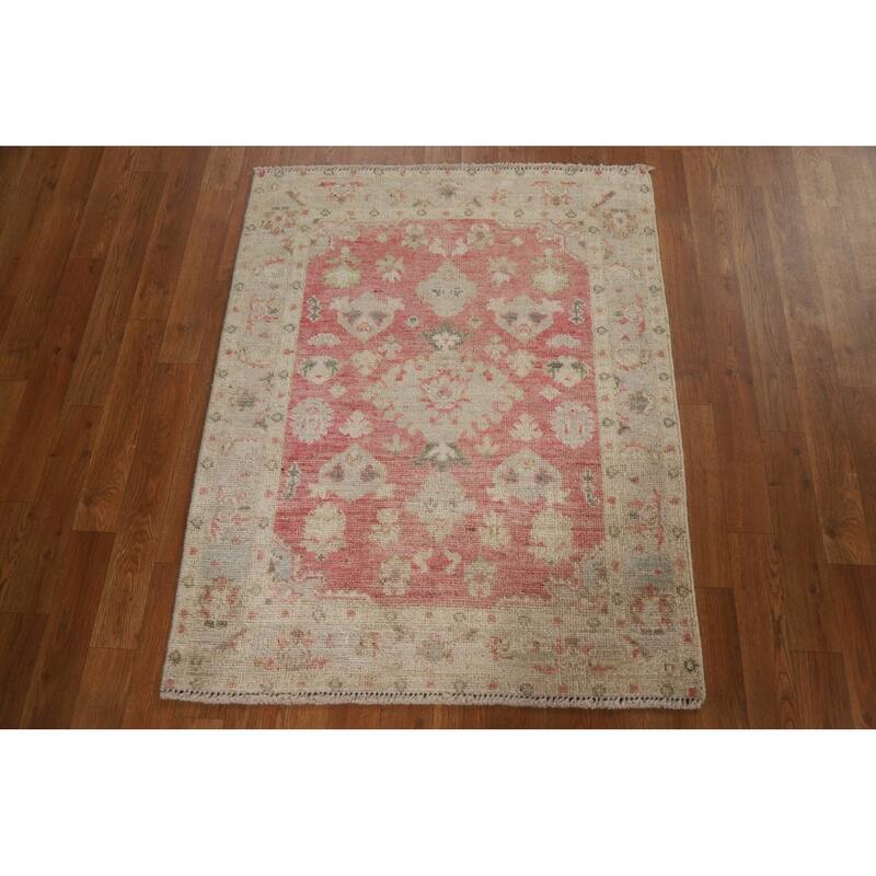 Geometric Oushak Turkish Oriental Rug Wool Hand-knotted Bedroom Carpet - 2'11" x 3'7"