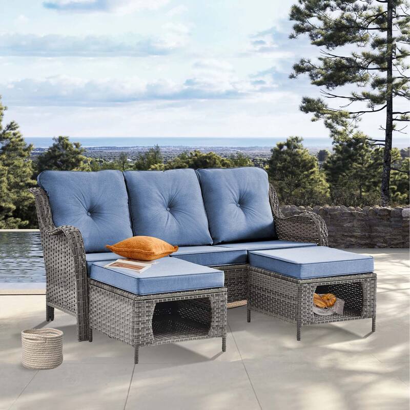 Gray Wicker Rattan Outdoor Patio Furniture Set Swivel Chair with Cushion