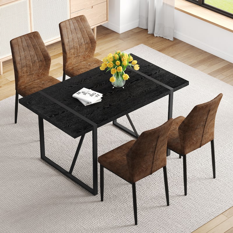 5-Piece/7-Piece Dining Table Set, Rectangular Table with Brown Dining Chairs, Stylish Dining Room Furniture for 4/6 People