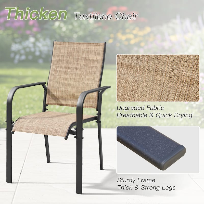 5/7/9-Piece Outdoor Patio Dining Set with Stackable Textilene Chairs and Slatted Table, Furniture with Adjustable Umbrella Hole