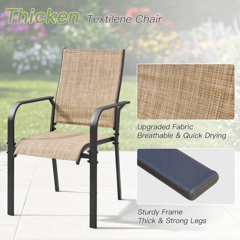 Patio Dining Set, Outdoor Dining Table and Chairs Set with Textilene Chairs, Adjustable Umbrella Hole for Garden, Backyard