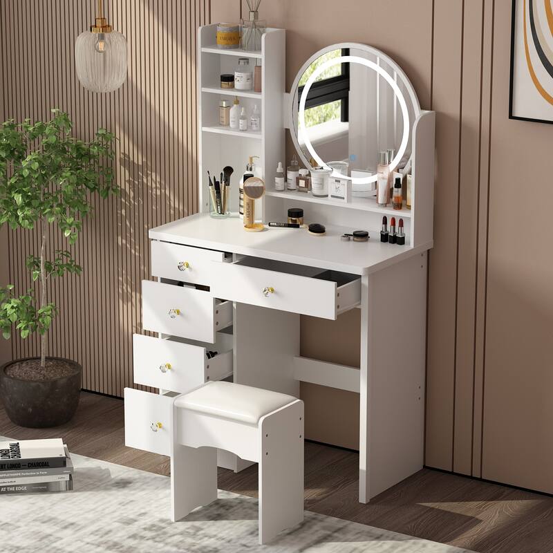Timechee 31.5" Wide Makeup Vanity Set with Stool, Mirror,3 Color Light - 31.5"W