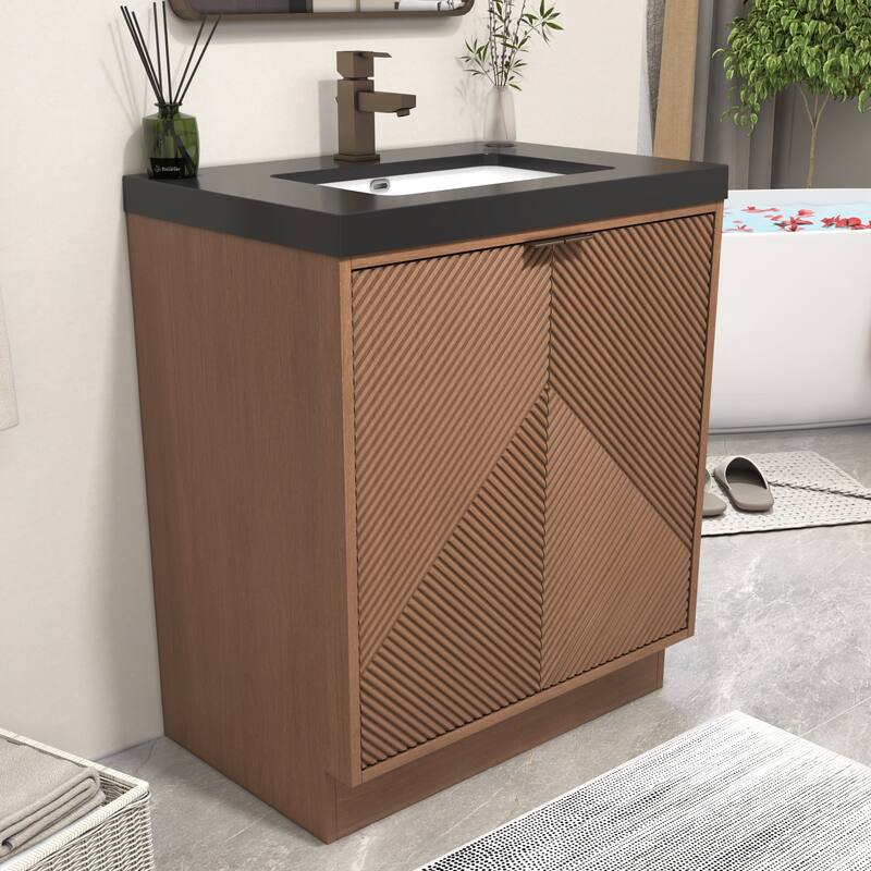 Milano 30" Freestanding Bathroom Vanity with Black Acrylic Sink