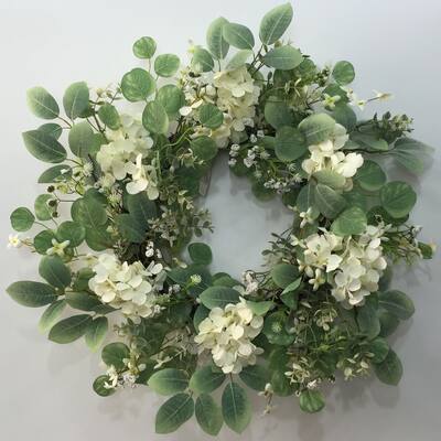 Eucalyptus With Cream Hydrangeas Wreath