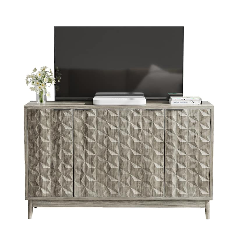 Sideboard Cabinet With 4 Relief Doors, Storage Cabinet with Adjustabel Shelves, Accent Cabinet wtih Wooden Legs