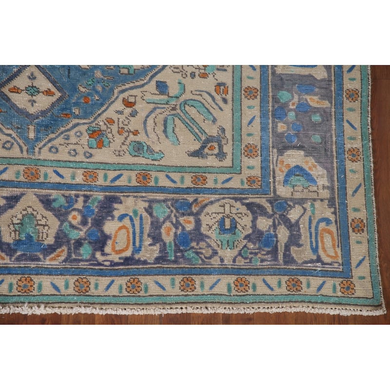 Antique Distressed Over-Dyed Tabriz Persian Rug Handmade Wool Carpet - 6'5" x 9'10"
